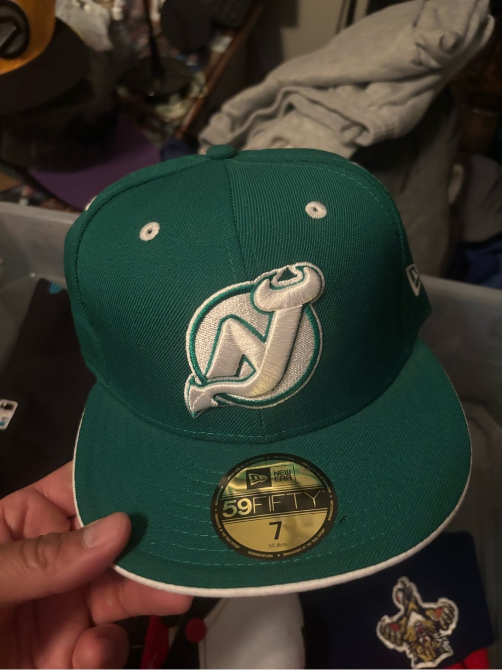 new era new jersey devils 59fifty fitted hat green white size 7 nhl New Era 59FI